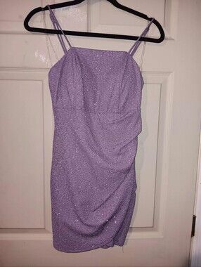 Crystal Doll Lilac Semi Formal Glitter Mini Dress Juniors Sz 7 Sleeveless